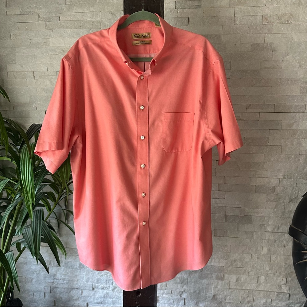 Gold Label Non Iron Perfect Performance Salmon Coral Dress Shirt Size XL
